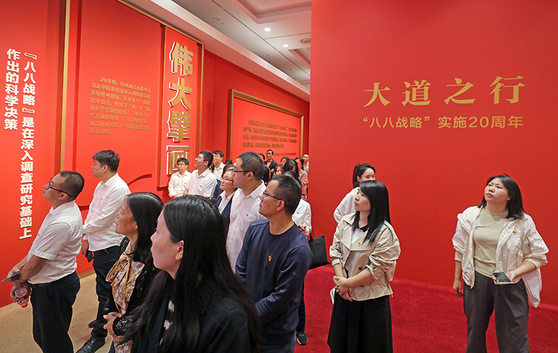 大道之行——“八八戰(zhàn)略”實(shí)施20周年大型主題展覽開展以來，觀眾絡(luò)繹不絕。